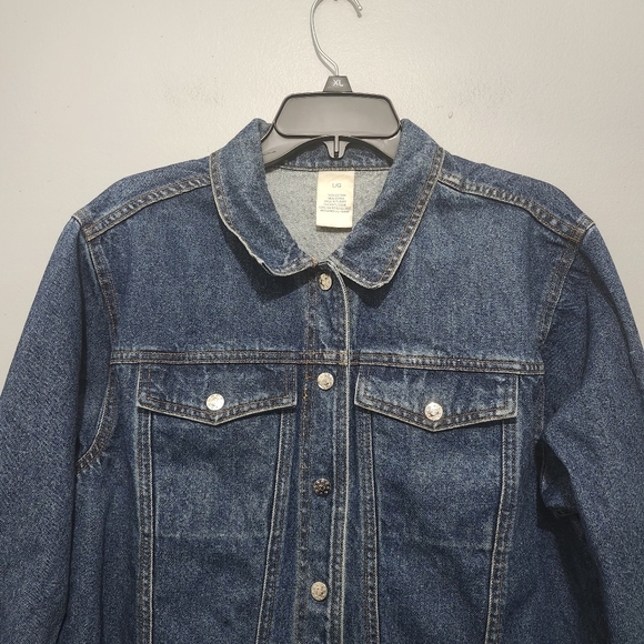 Women's Denim Jacket with Red Accents Size Large - Picture 2 of 8